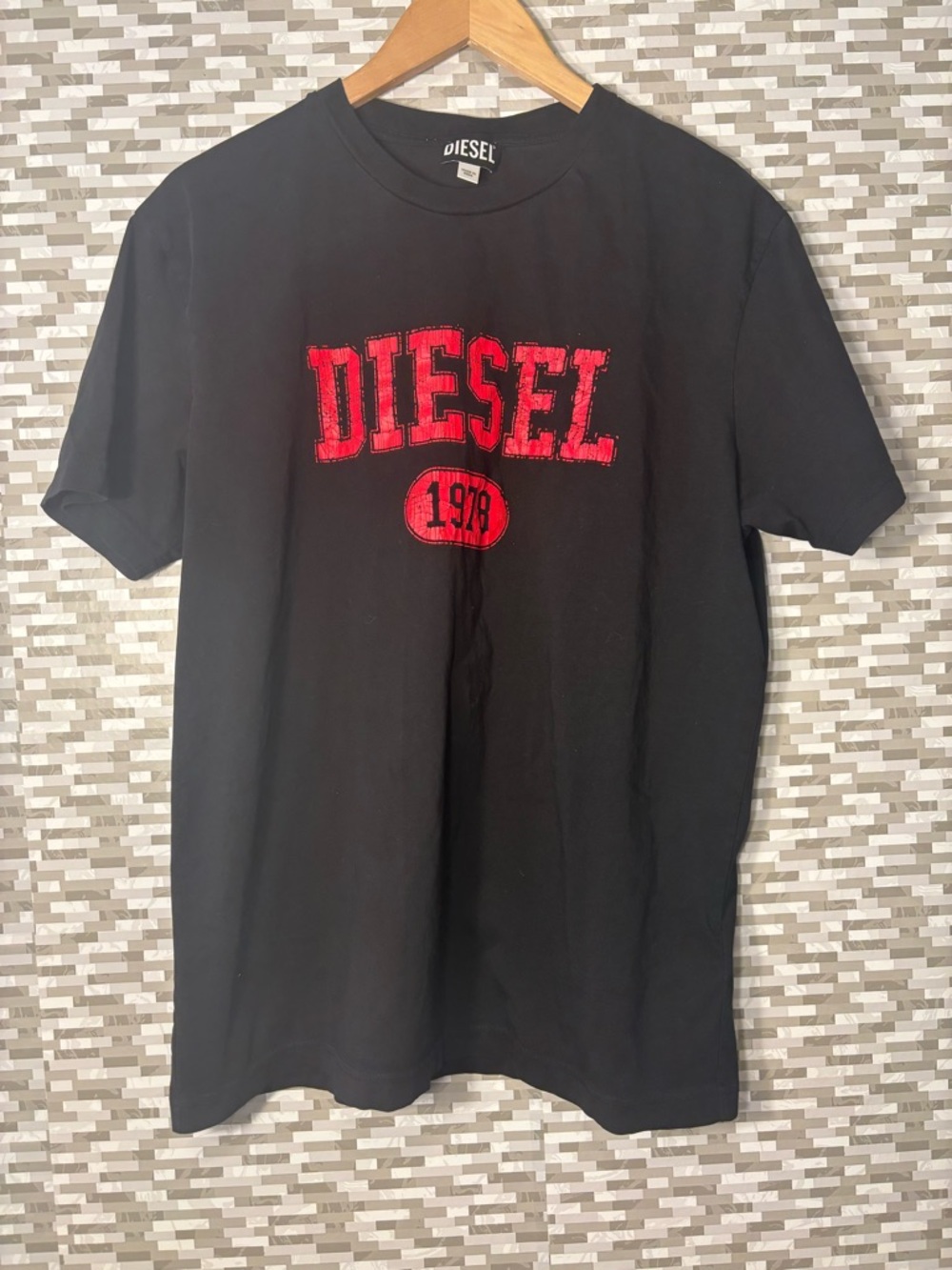Diesel Black Short Sleeve Tee with Red Logo